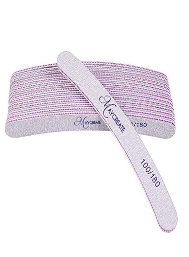 maycreate 10Pcs Nail Files, Professional Nail File Set, Curved Fingernail Files, 100/180 Grit Double-Sided Emery Board Manicure Tools For Home And Salon Use (Grey) - Image 3