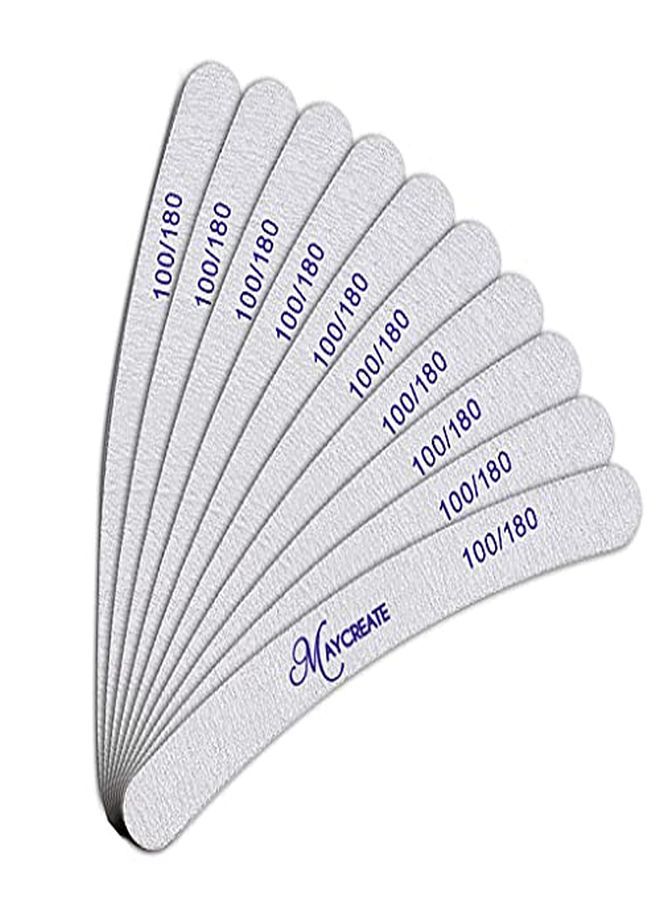 maycreate 10Pcs Nail Files, Professional Nail File Set, Curved Fingernail Files, 100/180 Grit Double-Sided Emery Board Manicure Tools For Home And Salon Use (Grey) - Image 1