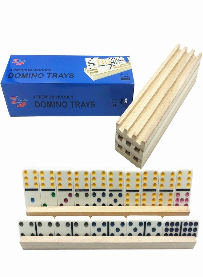 Yuanhe Domino Trays Holders Rack - Set of 4 Wooden Tiles Stand Holders Dimonos Boards for Mexican Train Rummy Chickenfoot - Image 5