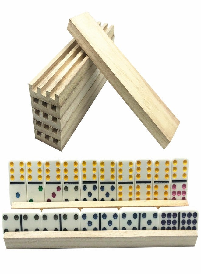 Yuanhe Domino Trays Holders Rack - Set of 4 Wooden Tiles Stand Holders Dimonos Boards for Mexican Train Rummy Chickenfoot - Image 2