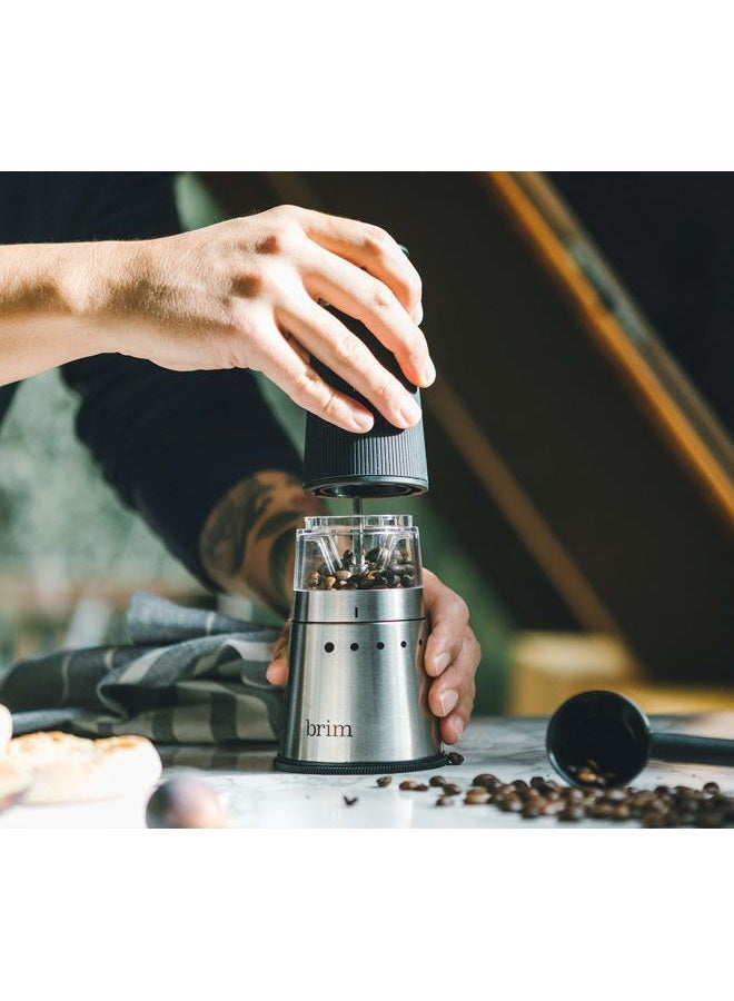 Brim Electric Handheld Burr Coffee Grinder, Simple One-Touch Operation, 9 Precise Grind Settings from Espresso to French Press, Removable 30g Ground Container for Easy Clean Up, Stainless Steel/Black - Image 4
