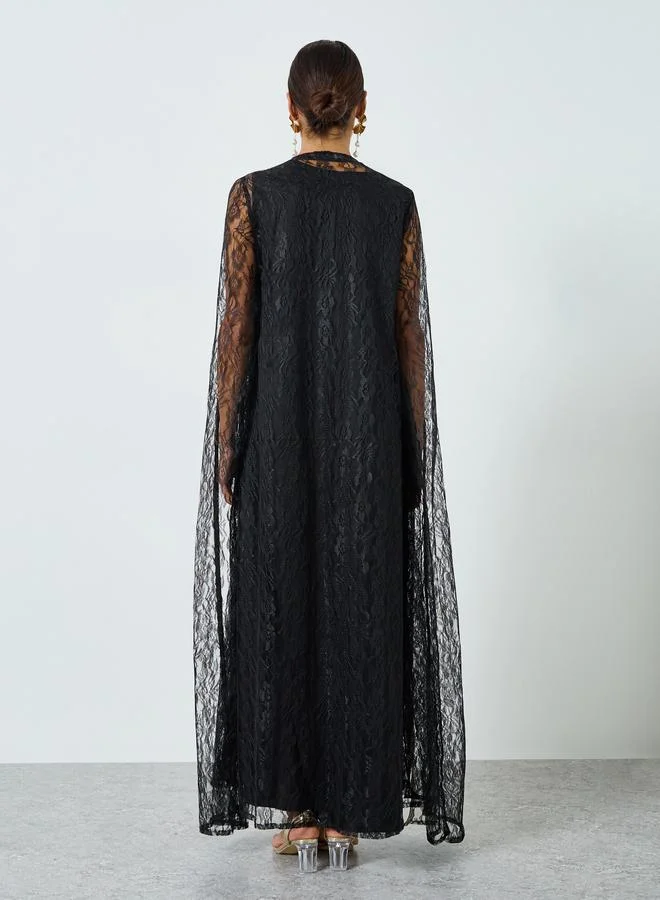 Maxim Creation Black Golden Embroidery Threadwork Jalabiya with Slit Sleeves for Women | Best Price UAE