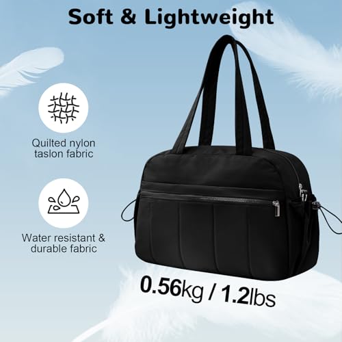 Outplea 20L Puffer Gym Bag for Women Girls, Small Weekender Overnight Work Tote Bag, Mini Personal Item Carry on Travel Duffle Bags for Airplane, Small Yoga Dance Bags, Black - Image 5