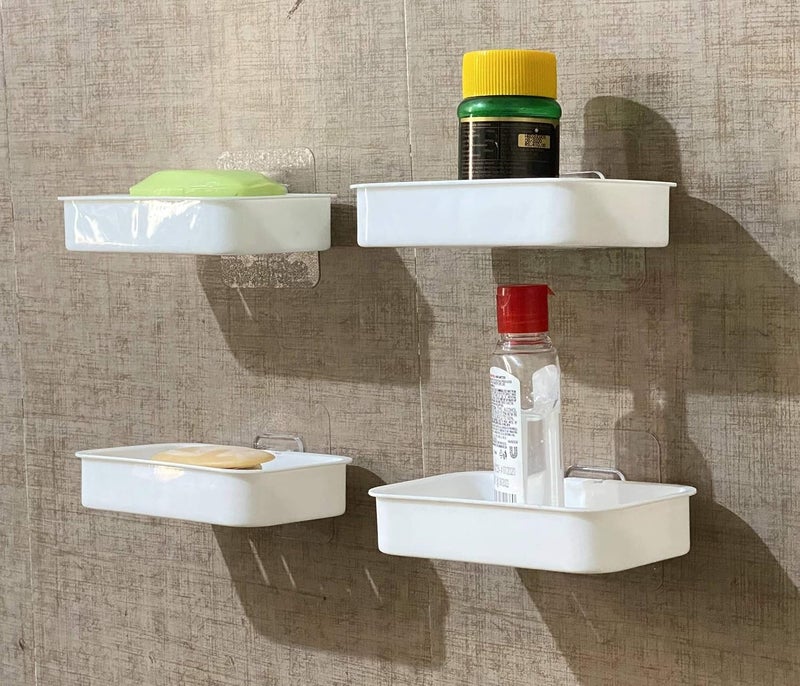 FosCadit Multipurpose Kitchen Bathroom Wall Corner Shelf Rack and Soap Dish Soap Box with Strong Magic StickerCombo Bathroom Shelve 2Pcs Soap Stand 3Pcs White Color - Image 2