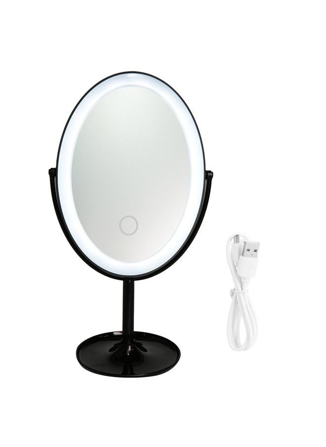 NIBEMINENT LED Students Portable Desktop Cosmetic Mirror Touch Switch Three Colors Makeup Mirror Black  - Image 1