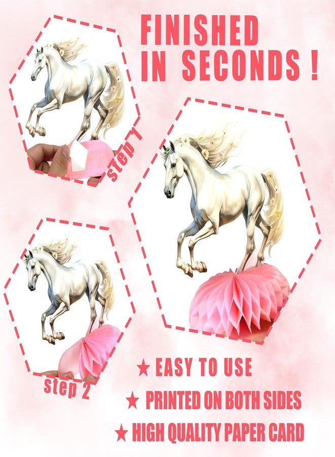 آوتيجو مجموعة زينة طاولة حفلات Outego Girl Horse - زينة عيد ميلاد للبنات على شكل خلية نحل وزينة طاولة على شكل حصان لحفلات أعياد ميلاد الأطفال وحفلات استقبال المولود الجديد ذات الطابع الحصاني - Image 4
