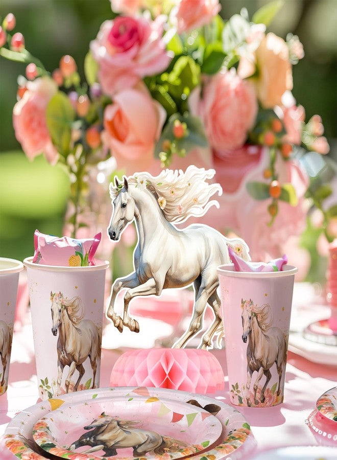 آوتيجو مجموعة زينة طاولة حفلات Outego Girl Horse - زينة عيد ميلاد للبنات على شكل خلية نحل وزينة طاولة على شكل حصان لحفلات أعياد ميلاد الأطفال وحفلات استقبال المولود الجديد ذات الطابع الحصاني - Image 5