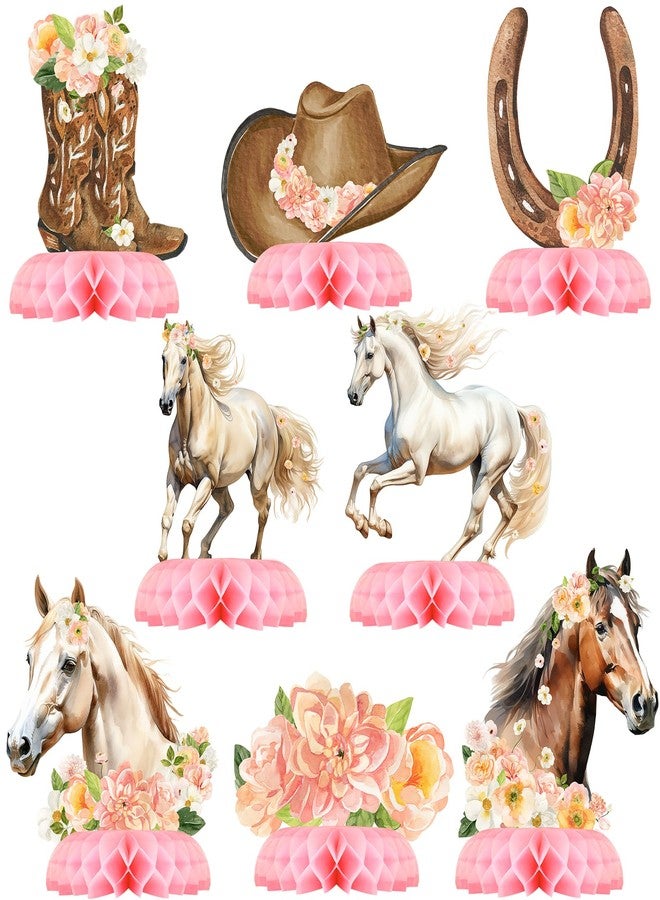 آوتيجو مجموعة زينة طاولة حفلات Outego Girl Horse - زينة عيد ميلاد للبنات على شكل خلية نحل وزينة طاولة على شكل حصان لحفلات أعياد ميلاد الأطفال وحفلات استقبال المولود الجديد ذات الطابع الحصاني - Image 1