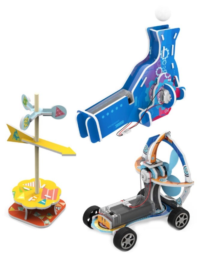 3 Pack STEM Kits for Kids, Science Kits Craft for Kids, Wind Power Experiment 3D Puzzle Set, Scientific Experiment DIY Building Kits, STEM Activities Toy for Boys Girls (Wind Car/Blower/Weather Vane)  - Image 1