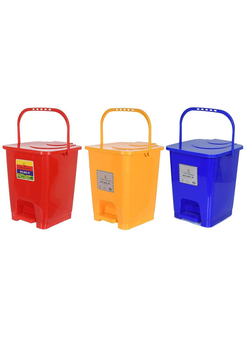 Kuber Industries Kuber Industries Premium Plastic Pedal Dustbin 10 Ltr Red Yellow BluePack of 3  - Image 1