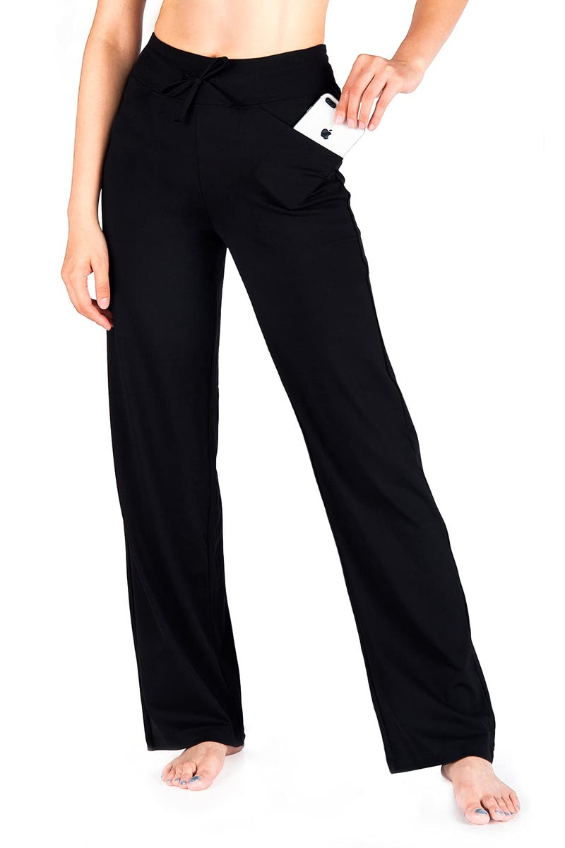 Yogipace Tall Womens Loose Fit Wide Leg Yoga Pants Drawstring Lightweight Sweatpants with Pockets35BlackSize S