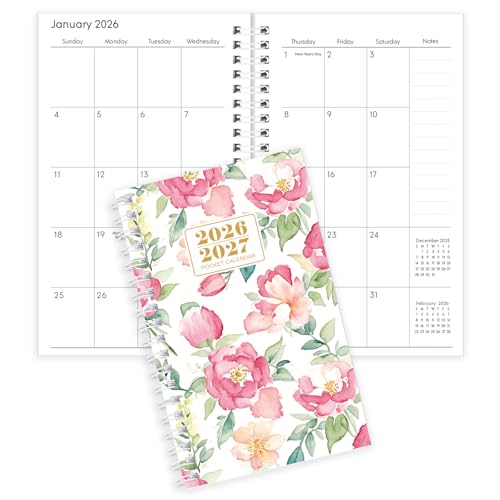 Zuozee Pocket Calendar 20262027 Floral Small Planner 37 x 67 for Purse Runs from January 2026 Until December 2027 Monthly Planner 20262027 with Coil Organizing Planning - Image 1