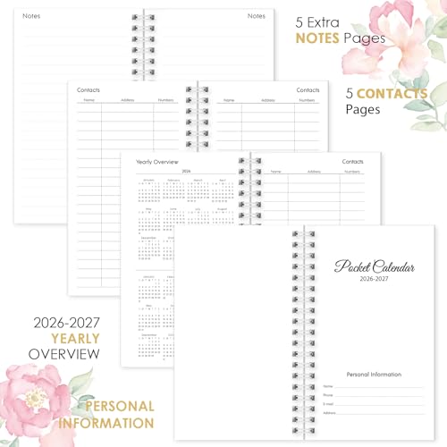 Zuozee Pocket Calendar 20262027 Floral Small Planner 37 x 67 for Purse Runs from January 2026 Until December 2027 Monthly Planner 20262027 with Coil Organizing Planning - Image 3