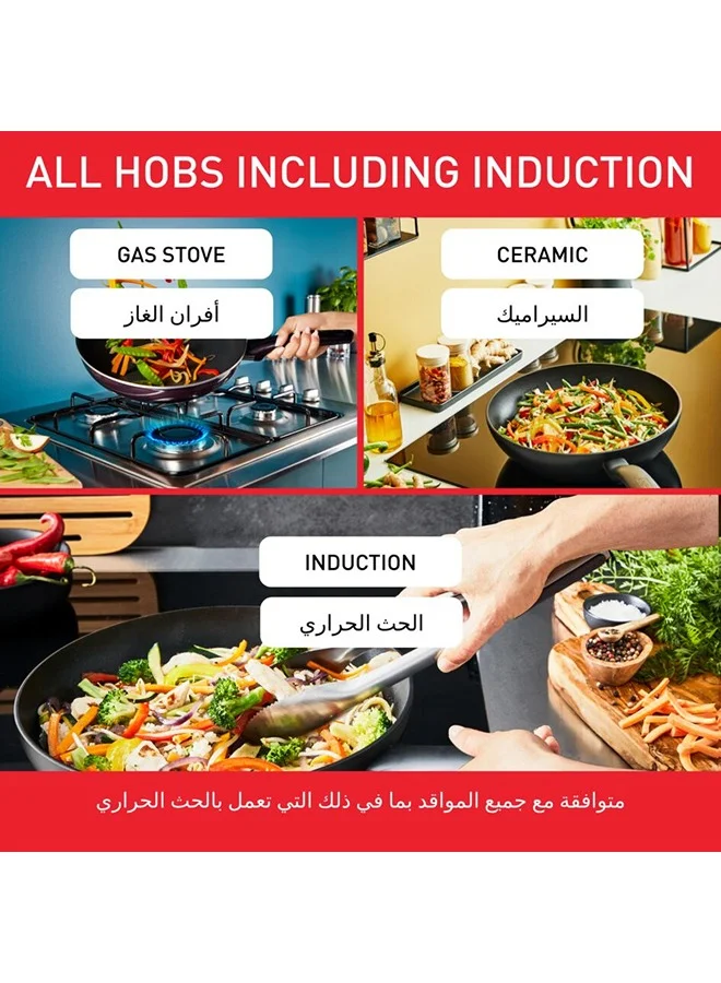 Tefal Natural Force Sauté Pan 24 cm Easy Cleaning Mineralia+ NonStick Coating Natural Minerals ThermoSignal Heat indicator Healthy Cooking Safe Cookware Made in France Induction Pan Glass Lid G2663232