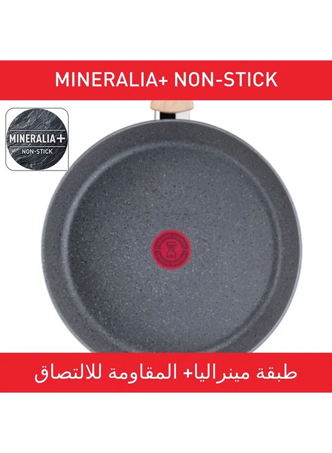 Tefal Natural Force Sauté Pan 24 cm Easy Cleaning Mineralia+ NonStick Coating Natural Minerals ThermoSignal Heat indicator Healthy Cooking Safe Cookware Made in France Induction Pan Glass Lid G2663232