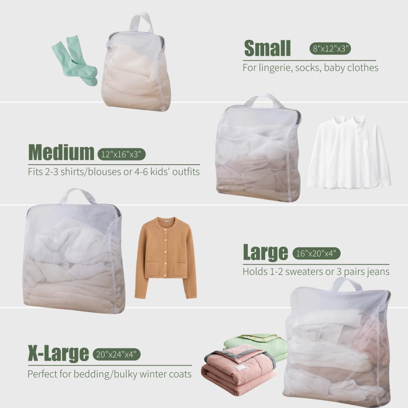 حزمة من 4 أكياس غسيل بخطوط 3D من YelaJoy مع مقابض علوية، متوفرة بأحجام S/M/L/XL، أكياس غسيل مزودة بسحاب متينة للأشياء الرقيقة، الأحذية، والملابس الكثيفة - Image 2