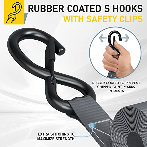 AUGO Ratchet Straps Heavy Duty 4 Pack -15 FT - 2200 LB Break Strength – with Safety Lock S Hooks - Cargo Straps for Moving, Appliances, Motorcycle – Soft Loop Tie Downs - Image 3