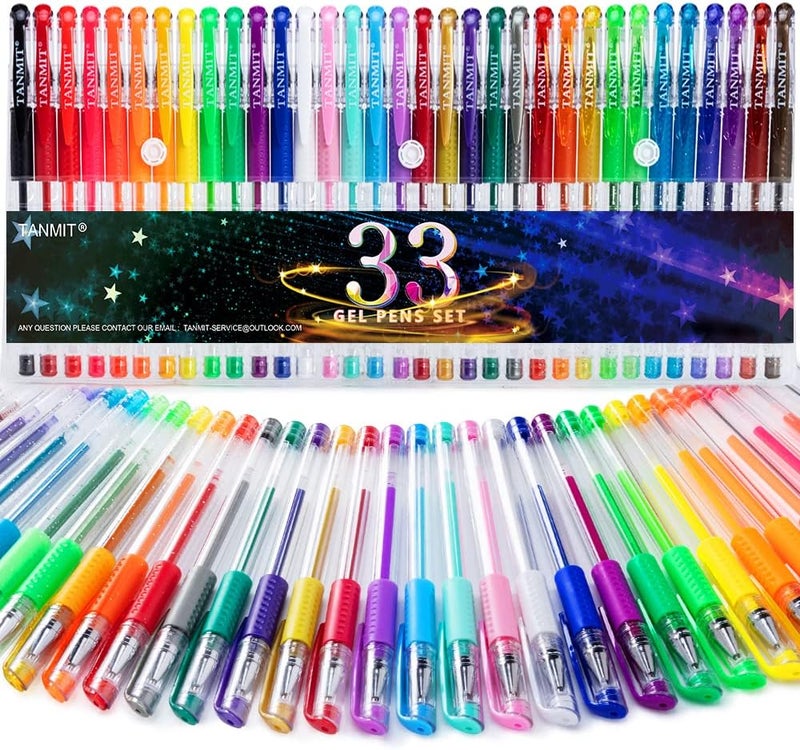 TANMIT Gel Pens, 33 Color Gel Pen Fine Point Colored Pen Set with 40% More Ink for Adult Coloring Books, Drawing, Doodling, Scrapbooks Journaling - Image 1