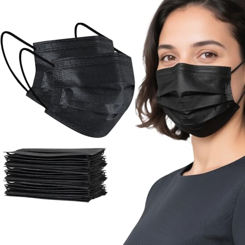 akgk 100Pcs Disposable Face Masks, Black Face Mask, 3 Ply Disposable Mask - Image 1