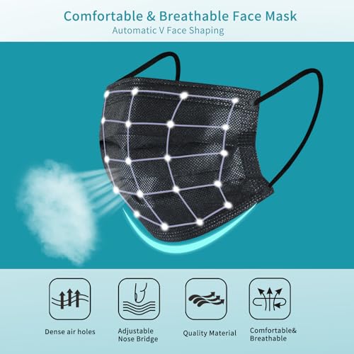akgk 100Pcs Disposable Face Masks, Black Face Mask, 3 Ply Disposable Mask - Image 3