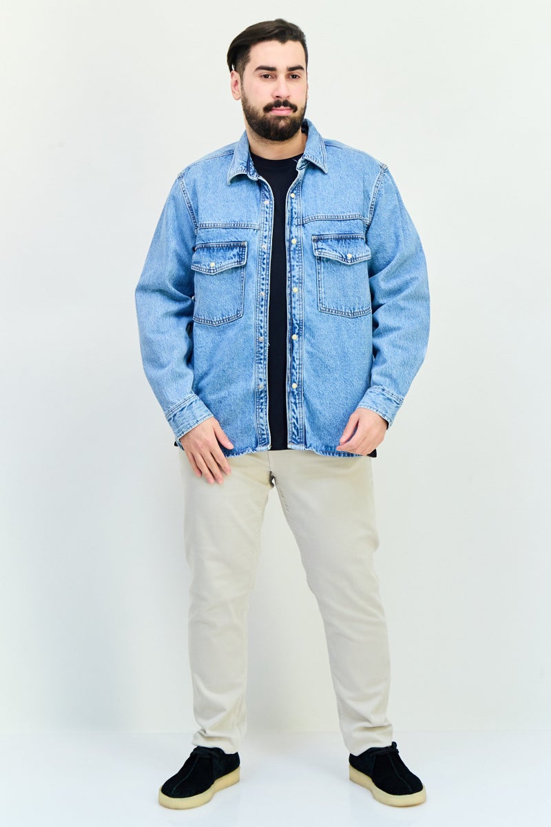 Celio قميص جينز رجالي بأكمام طويلة وقصة عادية، أزرق - Image 4