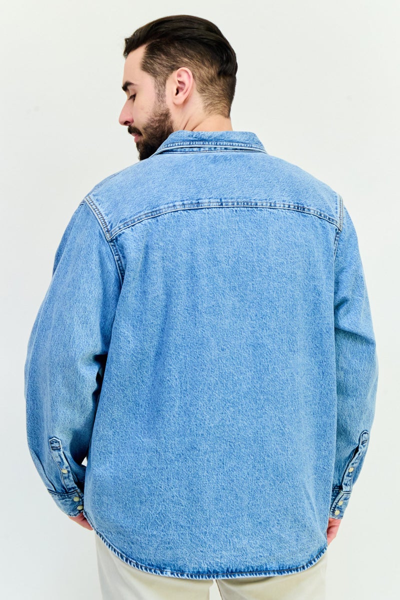 Celio قميص جينز رجالي بأكمام طويلة وقصة عادية، أزرق - Image 2