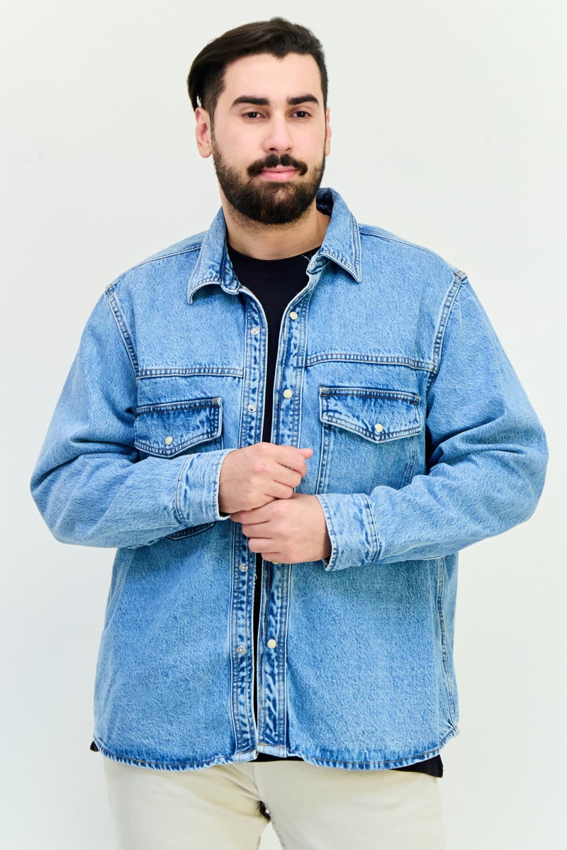 Celio قميص جينز رجالي بأكمام طويلة وقصة عادية، أزرق - Image 1