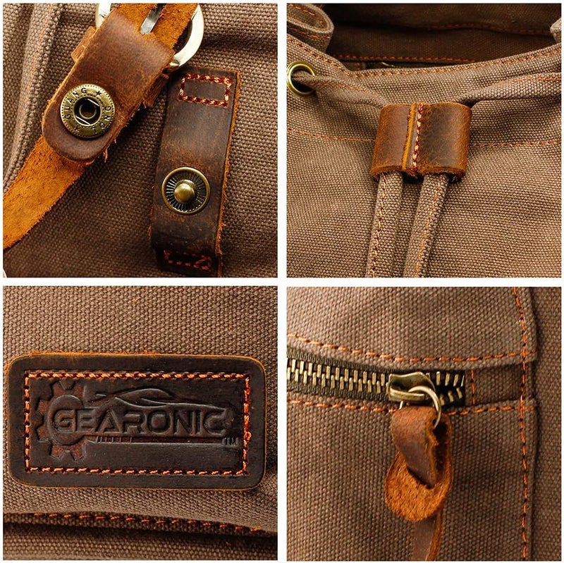 GEARONIC 21L Vintage Canvas Backpack Leather Rucksack Knapsack 15inch Laptop Tote Satchel College Shoulder Hiking Bag - Image 3