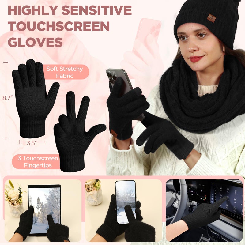Goocoz Womens Beanie Hat Infinity Scarf Touchscreen Gloves Fleece Headband 4 in 1 Winter Clothes Set Gifts for Women Black - Image 4