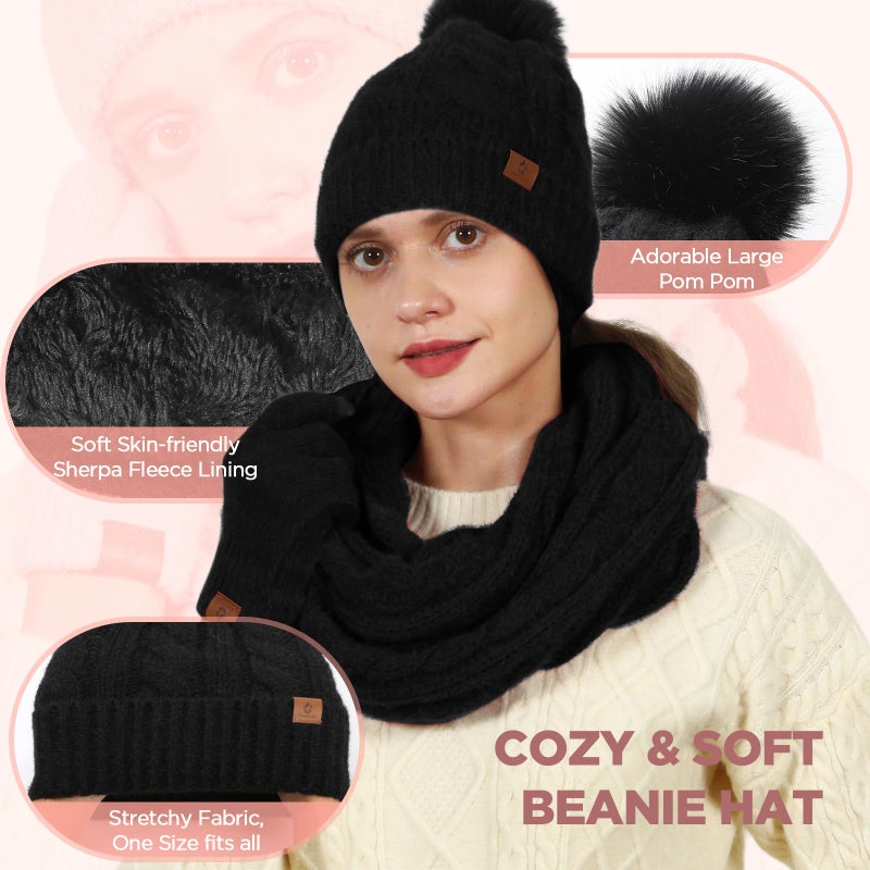 Goocoz Womens Beanie Hat Infinity Scarf Touchscreen Gloves Fleece Headband 4 in 1 Winter Clothes Set Gifts for Women Black - Image 2