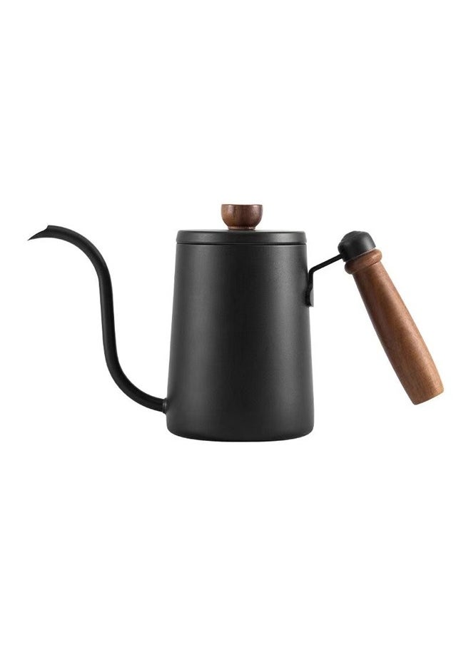 Wooden handle hand brewing kettle 304 stainless steel hanging ear coffee pot slim mouth long mouth kettle(Black)