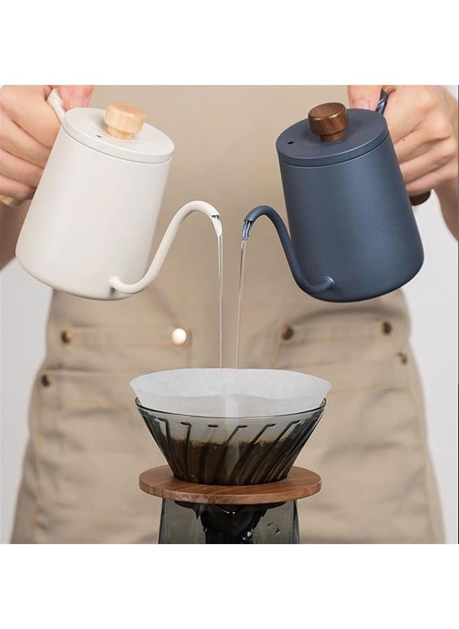 Wooden handle hand brewing kettle 304 stainless steel hanging ear coffee pot slim mouth long mouth kettle(Black)