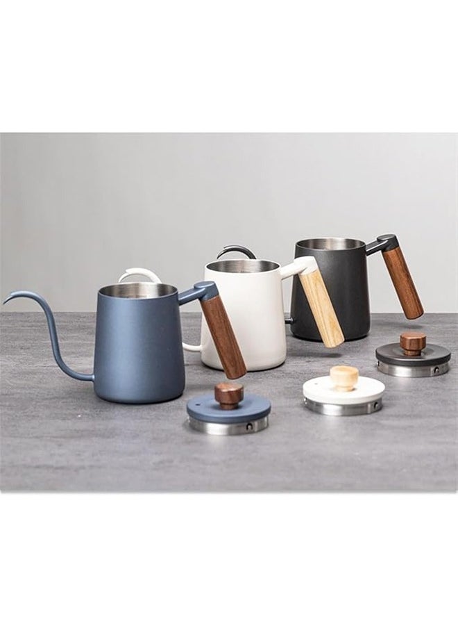 Wooden handle hand brewing kettle 304 stainless steel hanging ear coffee pot slim mouth long mouth kettle(Black)