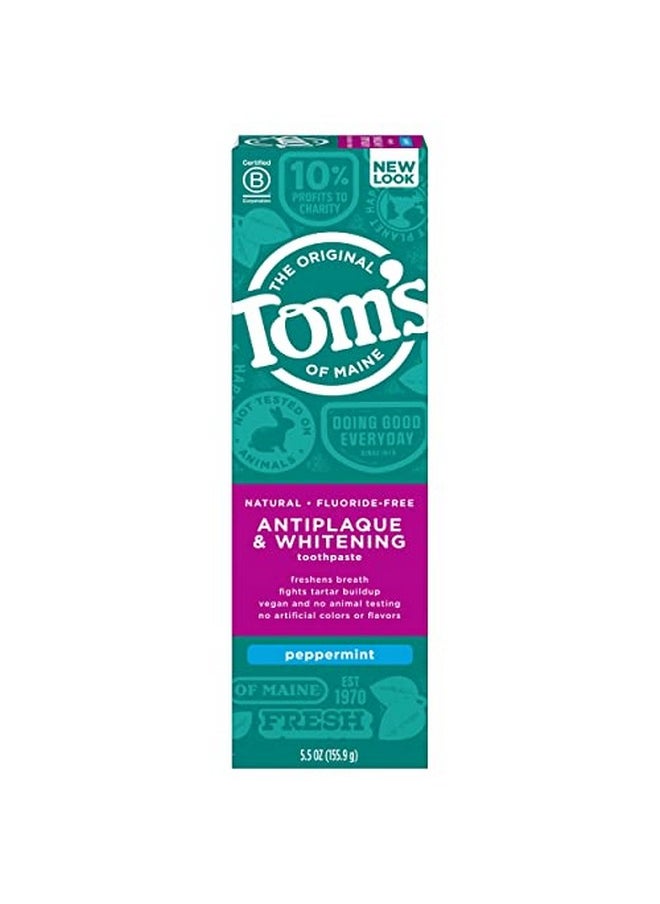 Tom's of Maine - معجون أسنان طبيعي مضاد للبلاك ومبيض وخالي من الفلورايد من Om'S Of Maine بنكهة النعناع 5.5 أونصة (قد تختلف العبوة) - Image 1