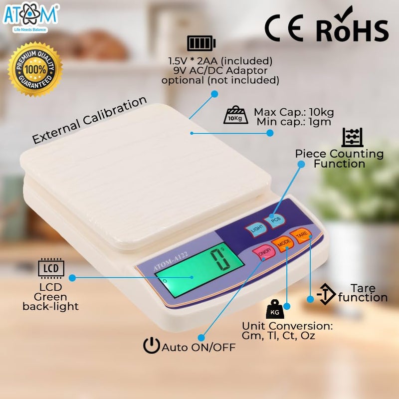 ATOM A122 Electronic Kitchen Digital Weighing Scale - Image 2