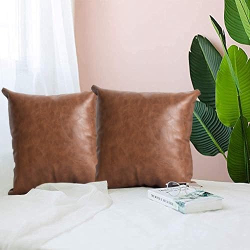 TOMWISH Artificial Leather Pillow Case 18X18 Inch Set of 2 Brown Decorative Modern Throw Pillow Covers for Bedroom Living Room Sofa Car Cushion Cover - Image 3