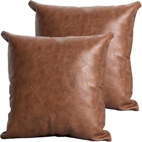 TOMWISH Artificial Leather Pillow Case 18X18 Inch Set of 2 Brown Decorative Modern Throw Pillow Covers for Bedroom Living Room Sofa Car Cushion Cover - Image 1