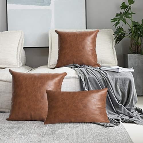 TOMWISH Artificial Leather Pillow Case 18X18 Inch Set of 2 Brown Decorative Modern Throw Pillow Covers for Bedroom Living Room Sofa Car Cushion Cover - Image 5