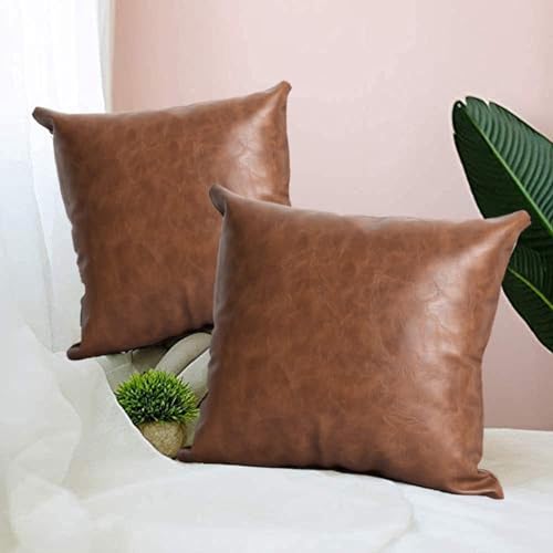 TOMWISH Artificial Leather Pillow Case 18X18 Inch Set of 2 Brown Decorative Modern Throw Pillow Covers for Bedroom Living Room Sofa Car Cushion Cover - Image 4