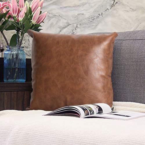TOMWISH Artificial Leather Pillow Case 18X18 Inch Set of 2 Brown Decorative Modern Throw Pillow Covers for Bedroom Living Room Sofa Car Cushion Cover - Image 2