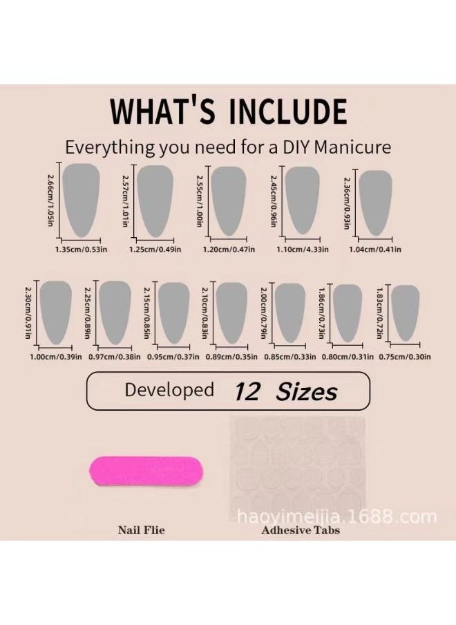 BTFMEI 24-Piece Almond Medium French Tip Presser Nails, Almond White Gradient Artificial Nails with Jelly Gel Adhesive for Women  - Image 2