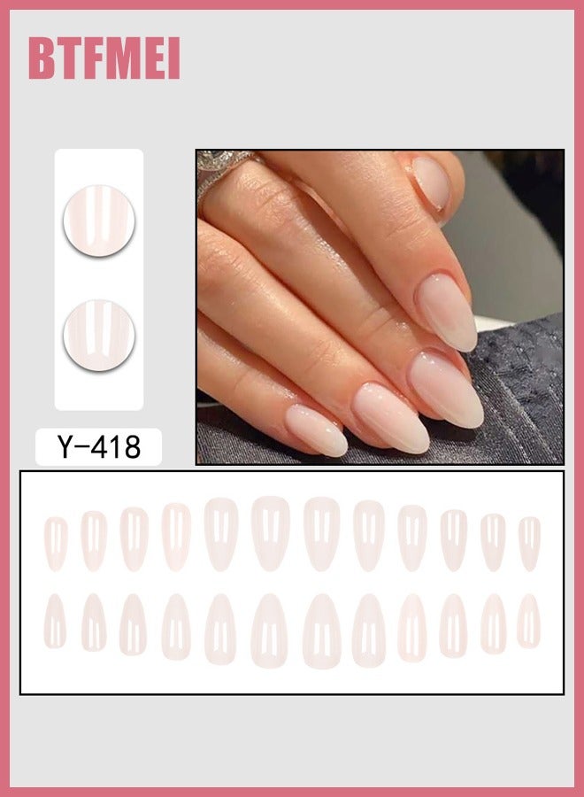 BTFMEI 24-Piece Almond Medium French Tip Presser Nails, Almond White Gradient Artificial Nails with Jelly Gel Adhesive for Women - Image 2