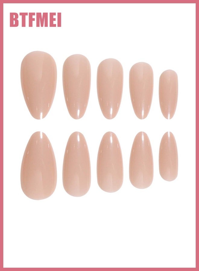 BTFMEI 24-Piece Almond Medium French Tip Presser Nails, Almond White Gradient Artificial Nails with Jelly Gel Adhesive for Women - Image 3