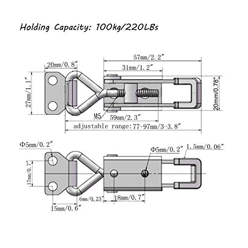 CUKAYO 2pcs Toggle Latch Clamp 4001, Adjustable 304 Stainless Steel Pull Hasp Latches, Quick Release Hand Tool Toggle Clamp for Smoker Lid Jig,Case Trunk,Door,220Lbs Holding Capacity - Image 5