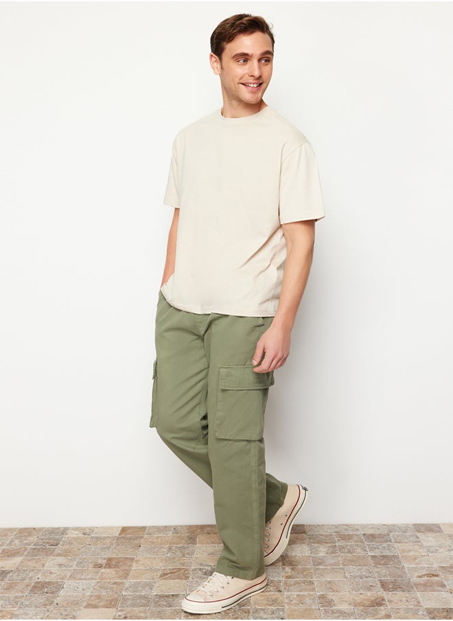 trendyol Light Khaki Unisex Regular Fit Elastic Waistband Cargo Pocket Trousers TMNSS24PL00003  - Image 5