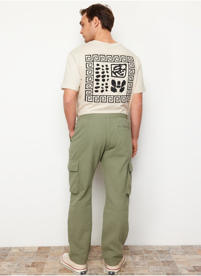 trendyol Light Khaki Unisex Regular Fit Elastic Waistband Cargo Pocket Trousers TMNSS24PL00003  - Image 4