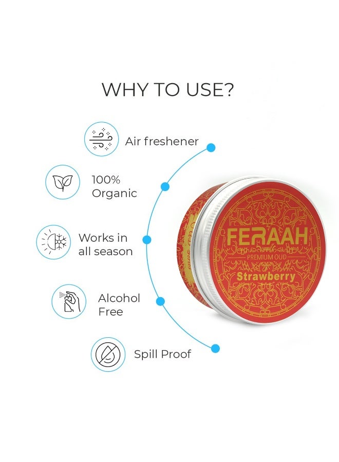 تمثال أرنب ذهبي مزخرف + معطر جو للسيارة برائحة الفراولة والعود من فيراه | جل عضوي، رائحة تدوم طويلاً، مجموعة ديكور مثالية للمنزل والمكتب ولوحة قيادة السيارة. - Image 5