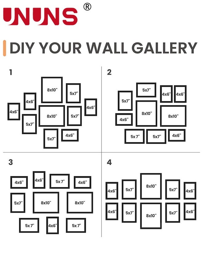 UNUNS Photo Frame Set,10Pcs Picture Frame Collage Wall Decor, Gallery Wall Frame Set with Cardstock for Wall,Living Room,Dedroom,Multiple Sizes,2pcs 8x10inch,4pcs 5x7inch,4pcs 4x6inch,Black - Image 4