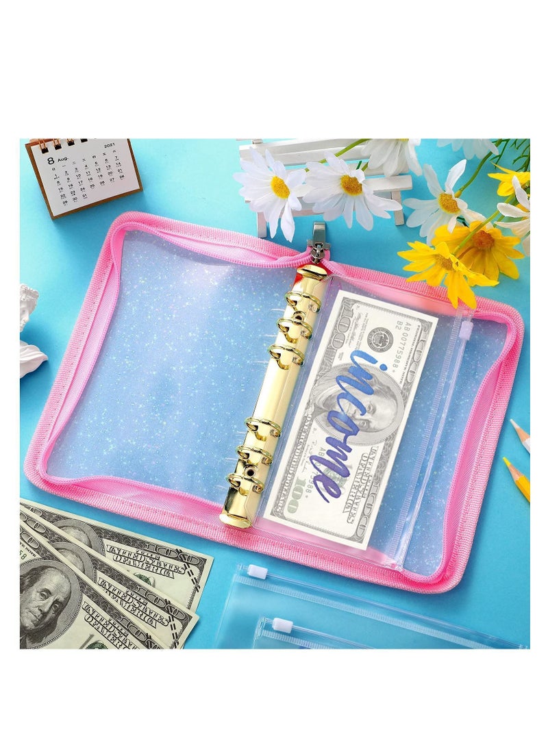 Y&D A6 Size 13 PCS Rainbow Soft PVC Notebook Cover Binder Budget Envelopes System Planner Organizer 6-Ring with Zipper Pockets Folder (Glitter Pink)  - Image 5