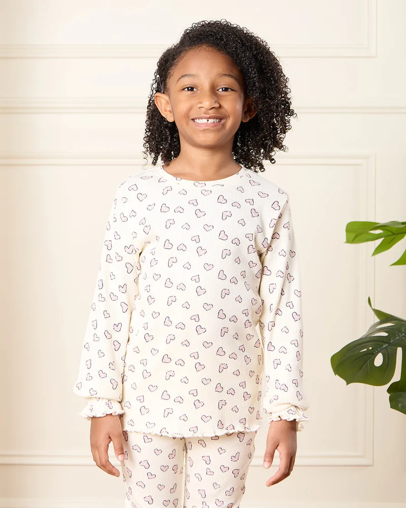 REDTAG Girls Ivory Heart Pint T-Shirt